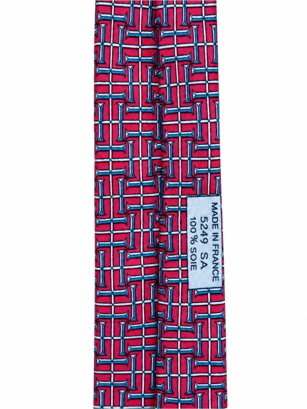 Hermes Paris 5249 SA Men’s 100% Silk Tie Red Blue H Logo Geometric Made France - Picture 2 of 4